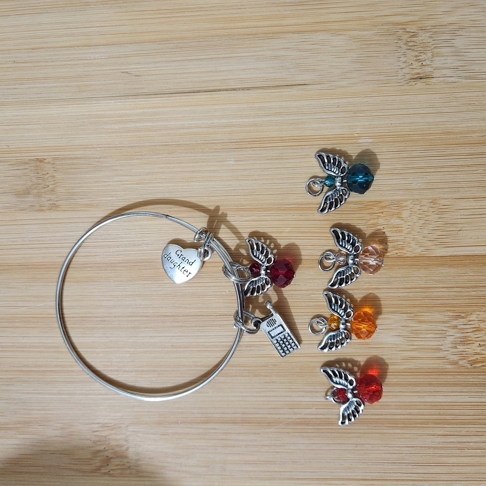 Handmade Birthstone Bracelet Adjustable Bangle Granddaughter Silver Angel Charm - Picture 4 of 5